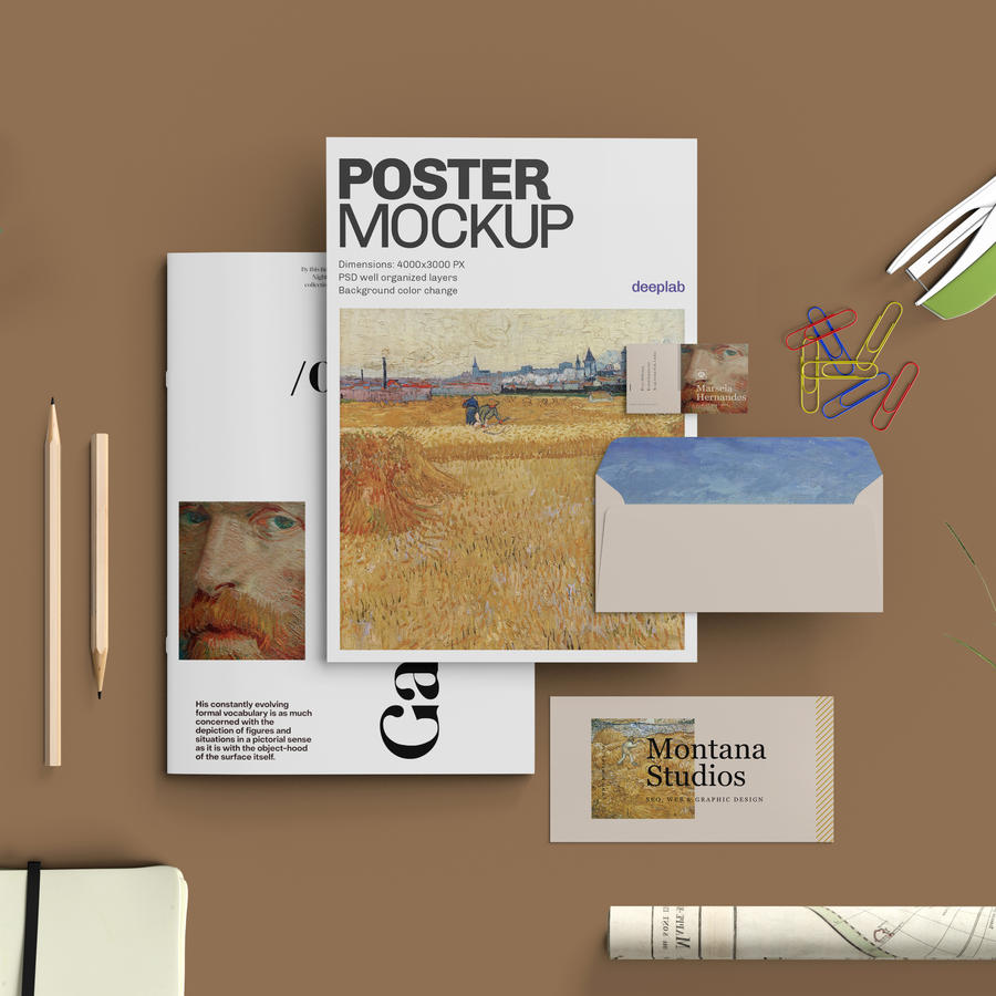 美术艺术展览馆DM单宣传单海报折页封套信封画册画报样机