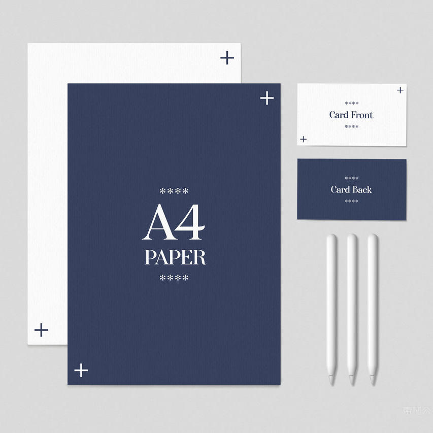 简约风格VI应用品牌名片卡片A4单页贴图样机