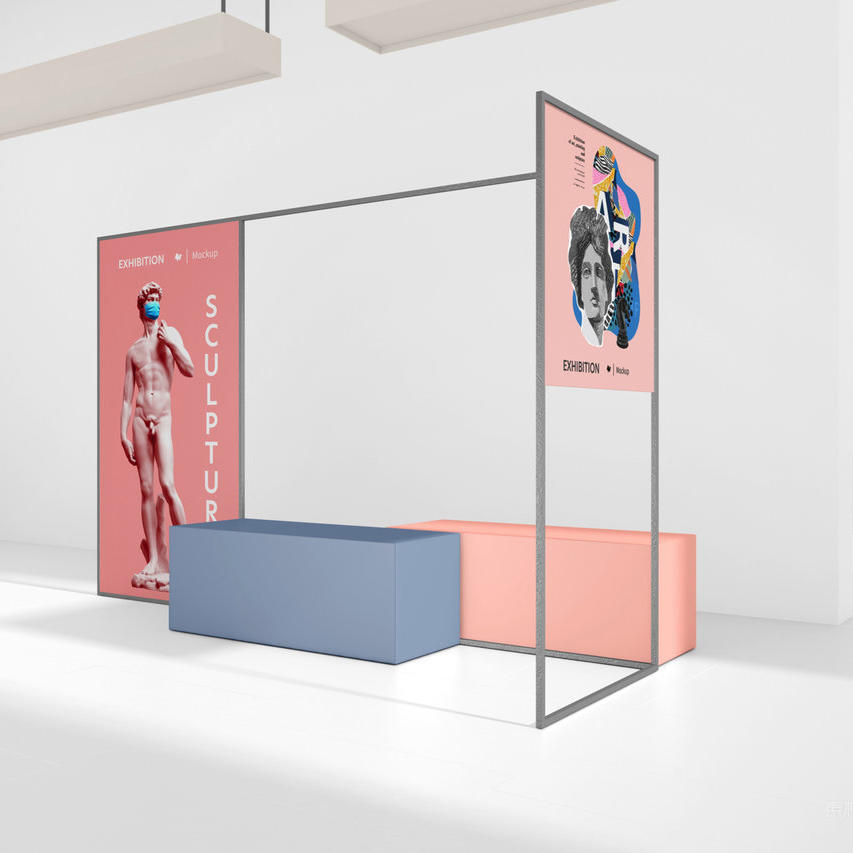 白色室内空间白色展厅展览展示架样机右视图