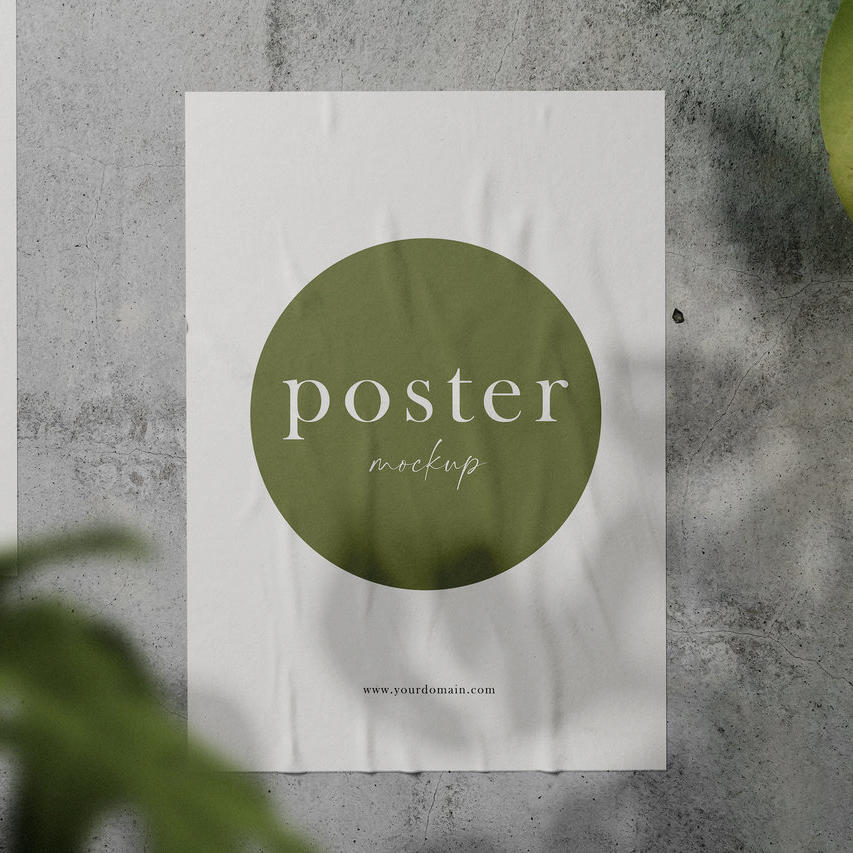 水泥墙背景灰色背景墙上的海报贴图样机素材