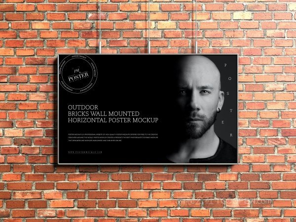 砖墙背景悬挂海报样机