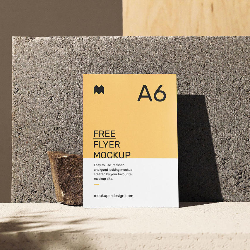 靠在水泥墙上的海报单页样机空间质感单页样机