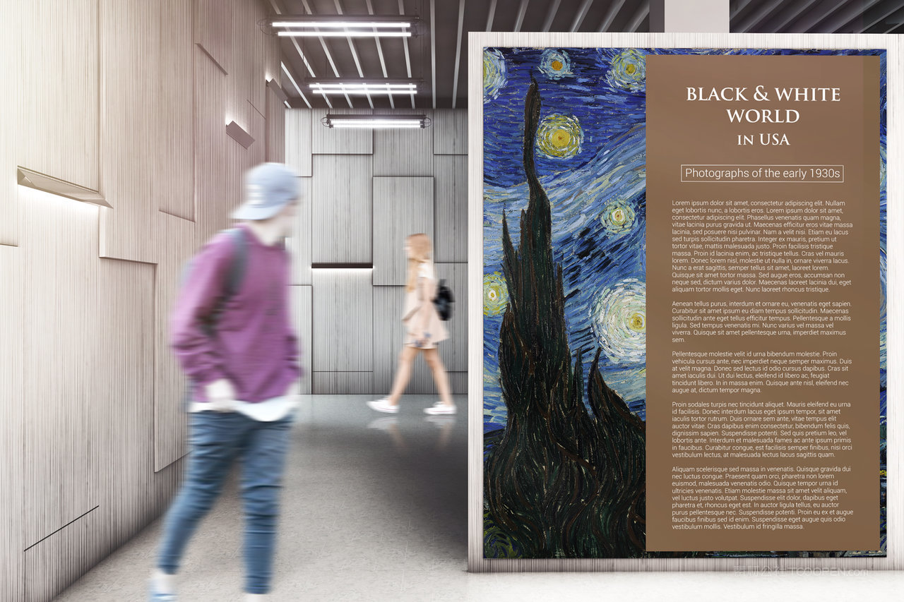 美术艺术展览馆巨幅广告墙绘海报样机