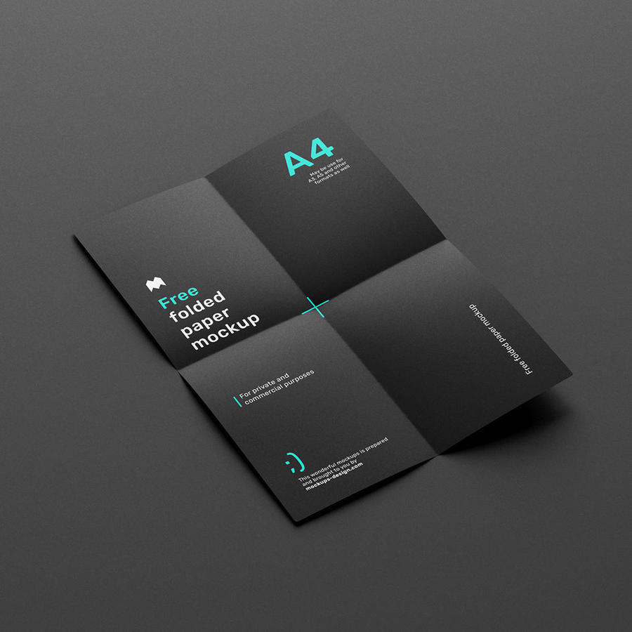 高端黑色A4单页宣传单样机黑色褶皱纸张素材五