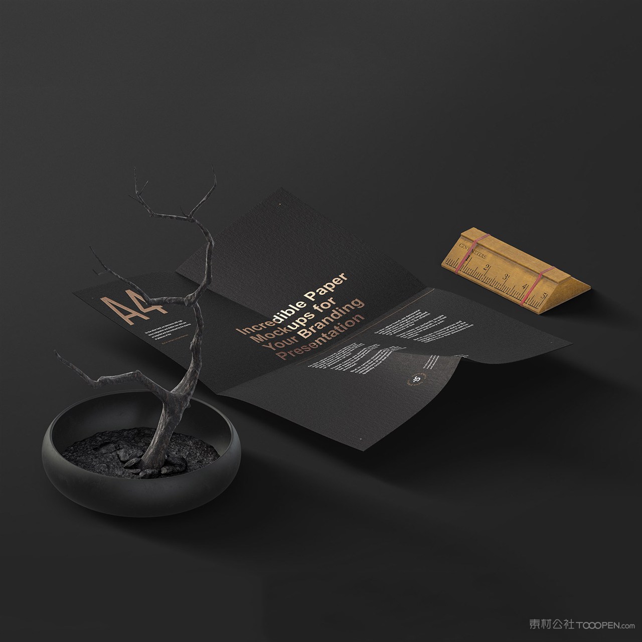 黑色a4宣传单样机模板