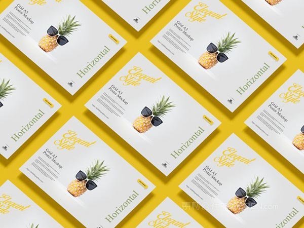 网格A3水平海报样机